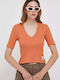 Calvin Klein Γυναικείο T-shirt με V Λαιμόκοψη Πορτοκαλί