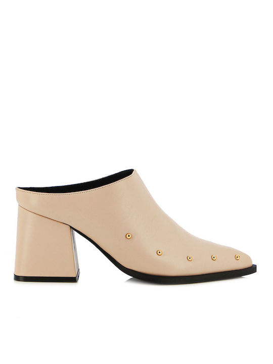 Fratelli Petridi Chunky Heel Mules Beige