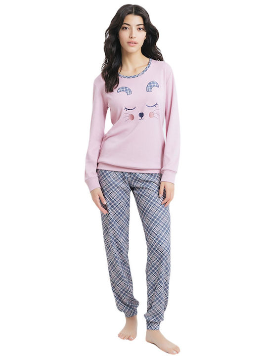 Giota Winter Damen Pyjama-Set Baumwolle Rosa