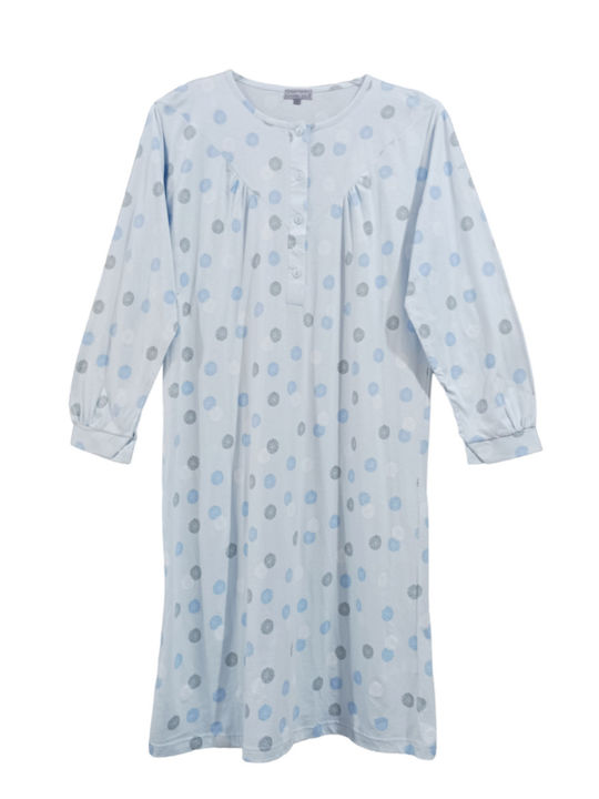 Madeks Winter Cotton Women's Nightdress Light Blue