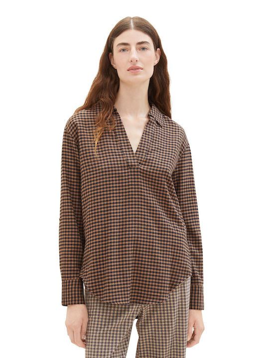 Tom Tailor Women's Blouse with 3/4 Sleeve Checked Brown