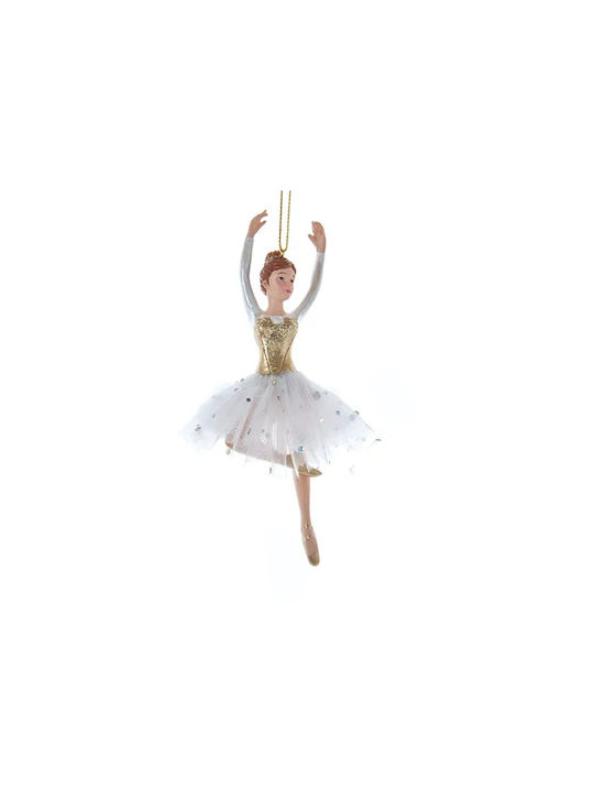 Hanging Ballerina Ornament Polyresin White with Glitter