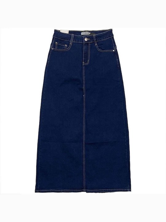 Ustyle Denim Maxi Skirt in Navy Blue color