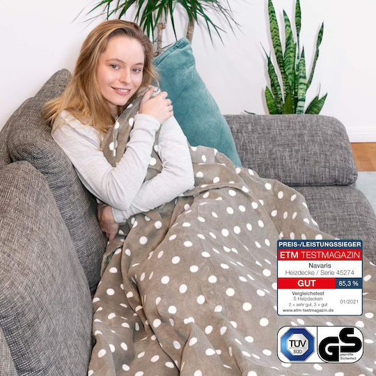 Navaris Pătură electrică semidublă Lavabilă cu temporizator Gri 120W 130cmx180cm