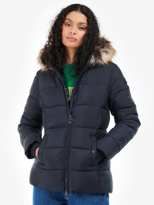 Barbour Midhurst Quilt Women's Short Puffer Jacket for Winter with Hood Navy Blue