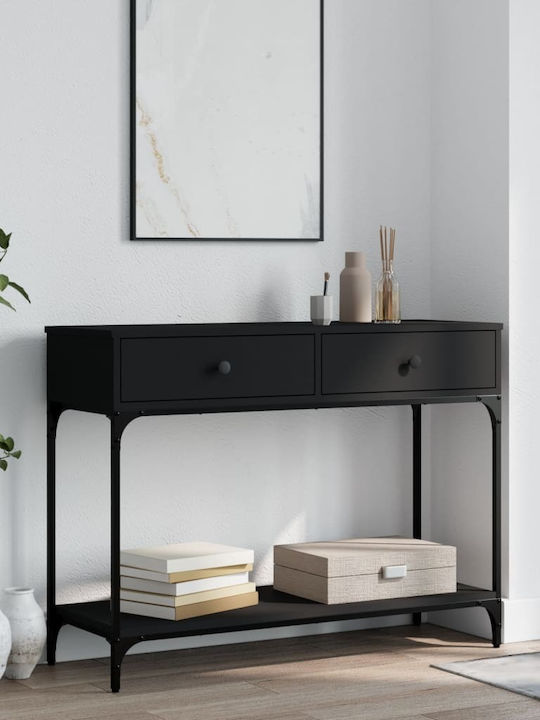 Wooden Console Table Black Velvet-Black Metal L100xW34xH75cm