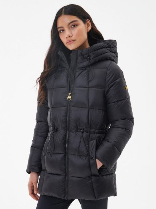 Barbour Quilt Women's Short Puffer Jacket for Winter with Hood Black