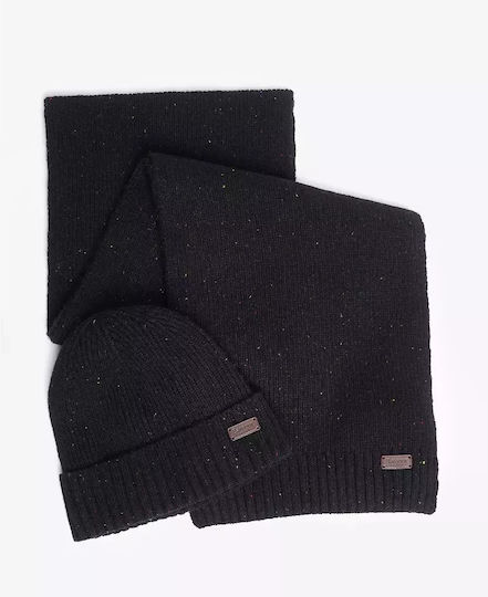 Carlton Masculin Set cu Căciulă cu Tricotaj Rib în culoarea Negru