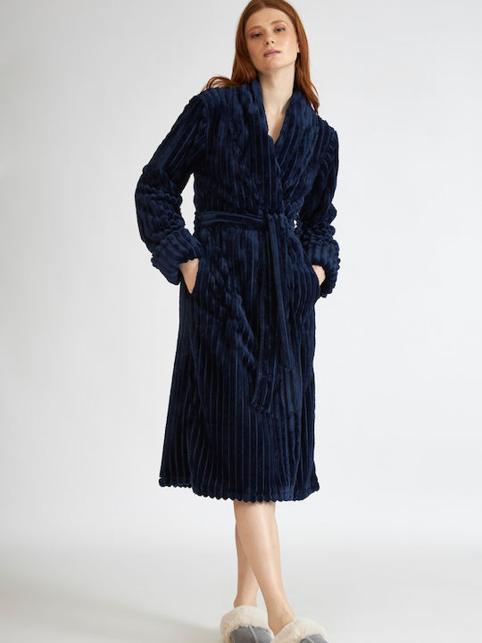 Harmony Winter Women's Fleece Robe Navy Blue