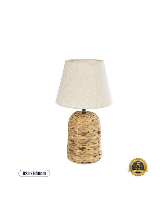 GloboStar Holz Tischlampe für Fassung E27 mit Beige Schirm und Blau Basis