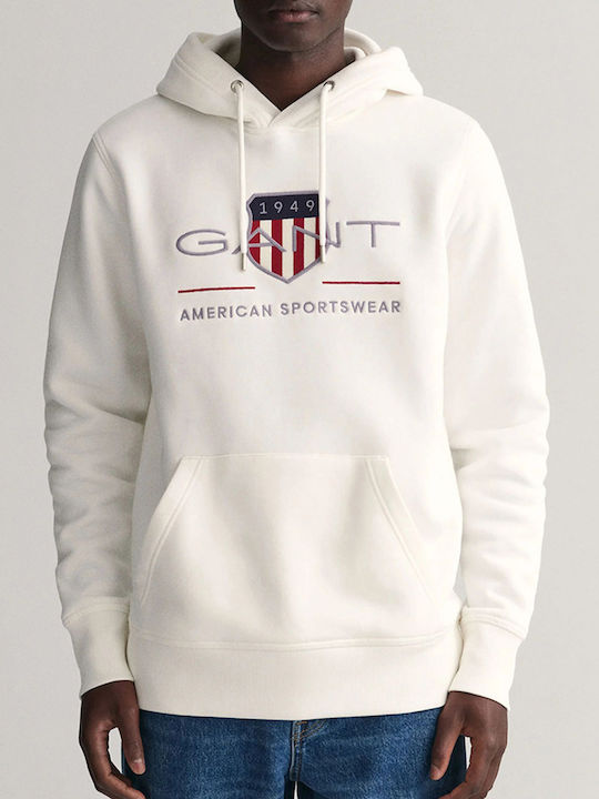 Gant Shield Ανδρικό Φούτερ με Κουκούλα Λευκό