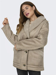 Only Women's Short Lifestyle Suede Jacket for Winter Beige