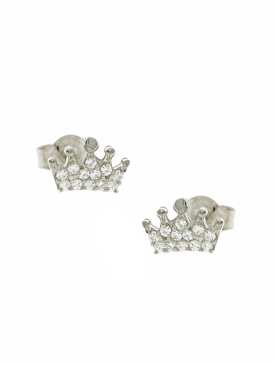 Senzio Belibasakis Kids Earrings Studs Crowns made of White Gold 9K