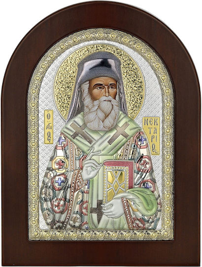 Prince Silvero Εικόνα Άγιος Νεκτάριος Ασημένια 7.5x9.5εκ.