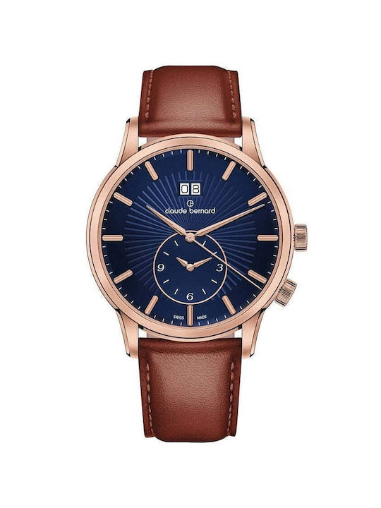 Claude Bernard Classic Watch Battery with Brown Leather Strap