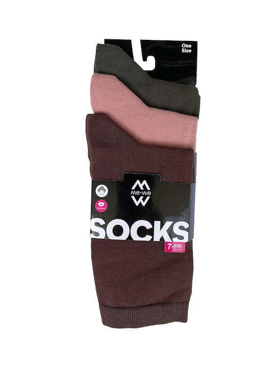 ME-WE Women's Solid Color Socks Pink 3Pack
