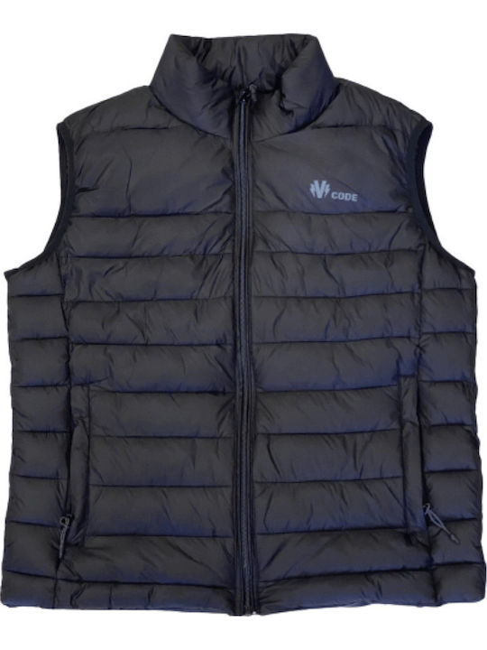 Ärmellos Jacke Puffer Winddicht Schwarz