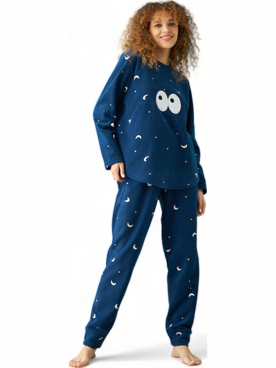 Siyah Inci Χειμερινό Fleece Γυναικείο Νυχτικό Μπλε