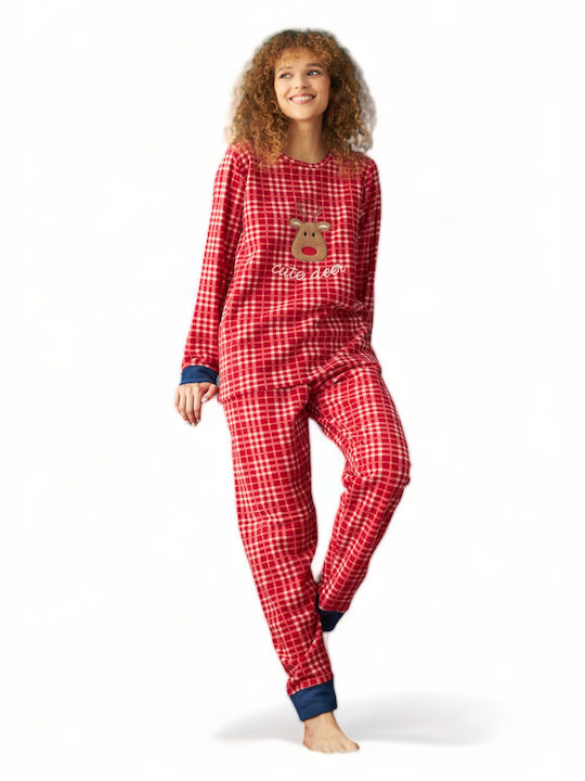 Siyah Inci Winter Women's Pyjama Set Fleece Red