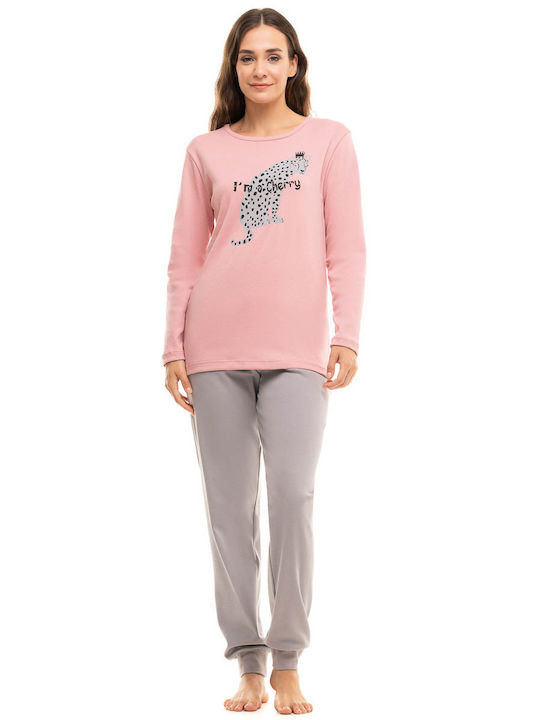 Cherry Underwear Winter Women's Pyjama Set Cotton Pink