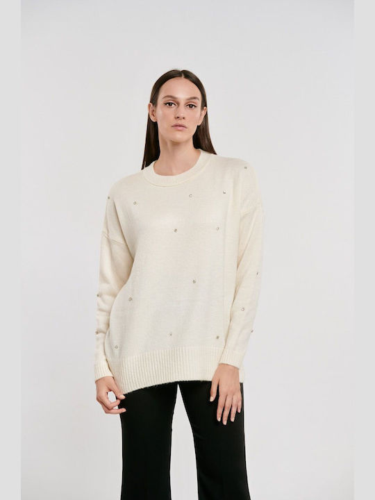 Fibes Women's Long Sleeve Sweater Beige