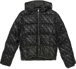 Guess Windproof & Waterproof Girls Quilted Coat Black with Ηood