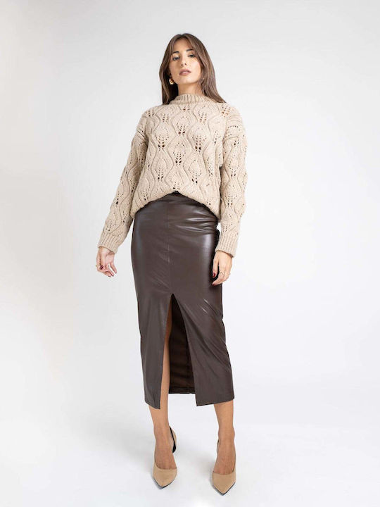 Fashioncore Women's Leather Skirt Brown