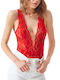 Bodysuit pentru femei cu dantelă și transparență Red