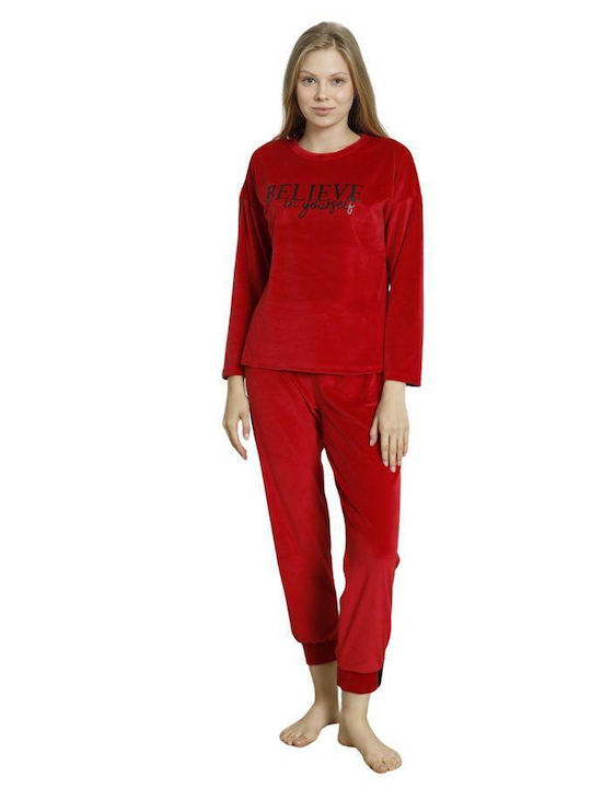 Pijamangel De iarnă Set Pijamale pentru Femei Roșu