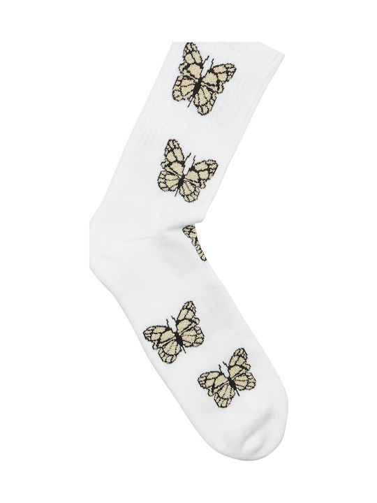 ME-WE Butterflies Women's Socks White/Gold