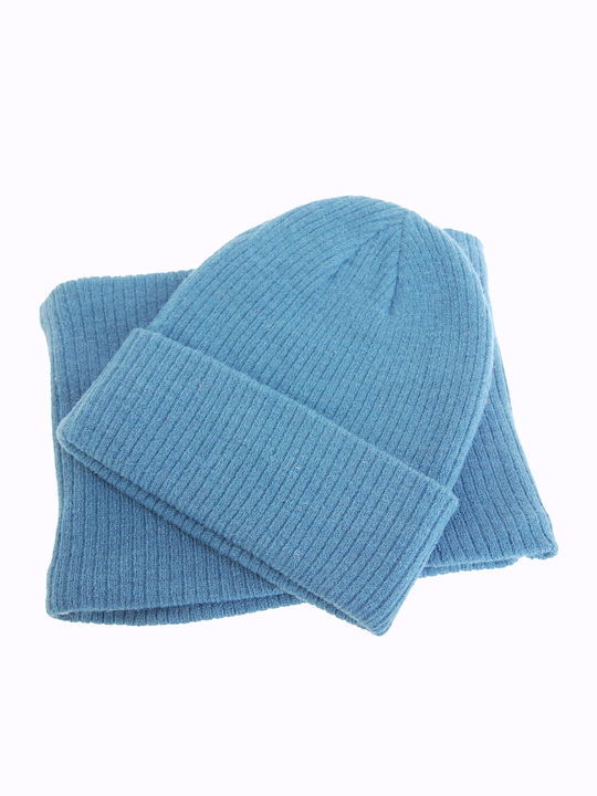 Set with Beanie Knitted in Light Blue color