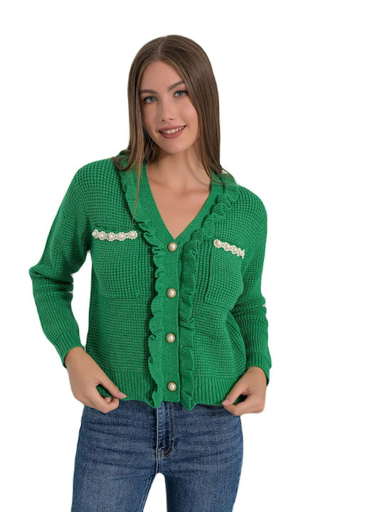 Fullah Sugah Women's Knitted Cardigan with Buttons Green