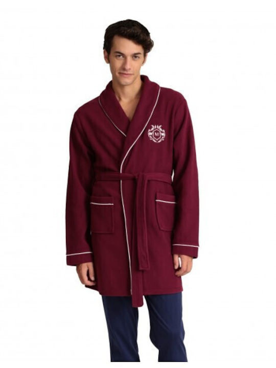 Lydia Creations Χειμερινή Ανδρική Ρόμπα Fleece Μπορντό