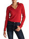Attrattivo Women's Blouse Long Sleeve with V Neckline Red