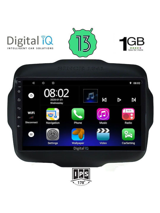 Digital IQ Sistem Audio Auto pentru Jeep Renegade 2014> (Bluetooth/USB/WiFi/GPS/Apple-Carplay/Android-Auto) cu Ecran Tactil 9"