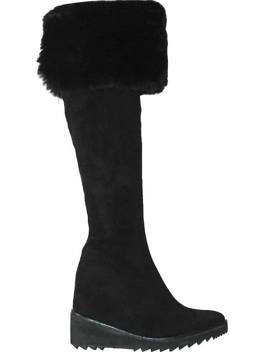 Jeffrey Campbell Suede Women's Boots with Medium Heel & Fur Black