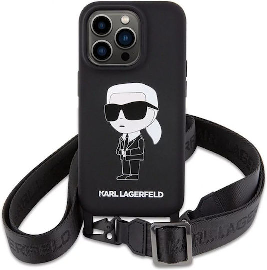 Karl Lagerfeld Karl and Choupette Back Cover Silicone / Plastic with Strap Black (iPhone 15 Pro)