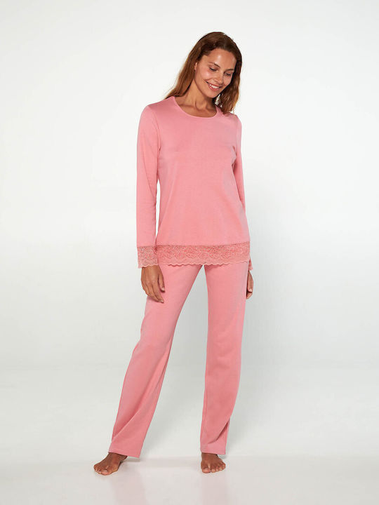 Vamp De iarnă Set Pijamale pentru Femei De bumbac Roz
