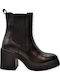 Leder Damen Stiefeletten mit Mittelhohem Absatz Schwarz