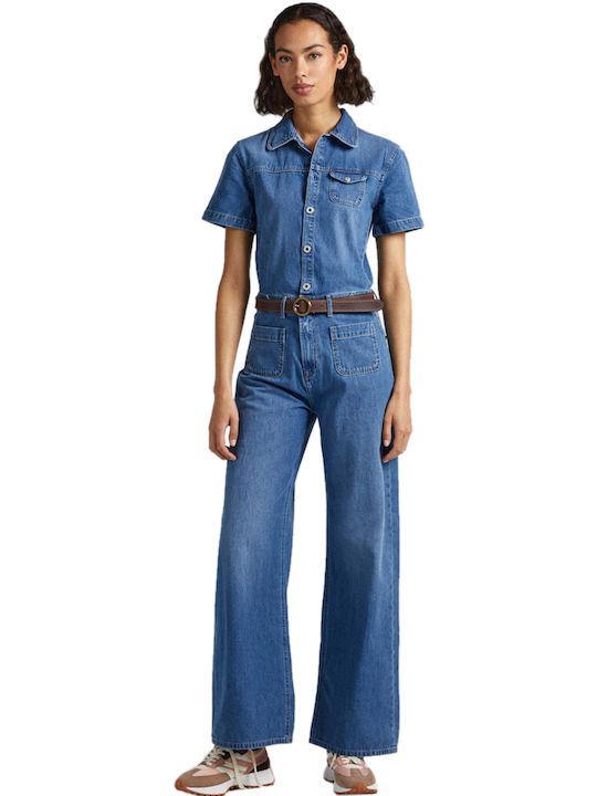 Pepe Jeans Γυναικεία Κοντομάνικη Ολόσωμη Φόρμα Μπλε