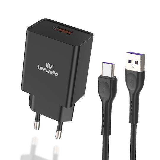 Leewello Încărcător cu Port USB-A și Cablu USB-C 20W Negruς (Lw-152)