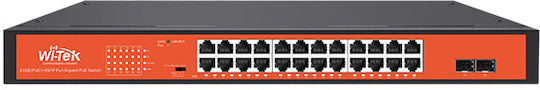 Wi-Tek Unmanaged L2 PoE+ Switch with 24 Gigabit (1Gbps) Ethernet Ports and 2 SFP Ports
