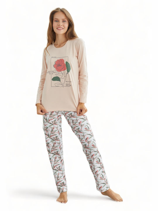 Sexen Winter Damen Baumwolle Pyjama-Oberteil Salmon Back To Nature