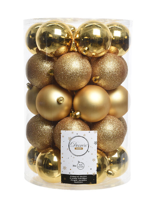 Kaemingk Ornament de Crăciun Bilă Plastic Aur cu Pulbere de Aur cu Paiete 8buc Set 34buc