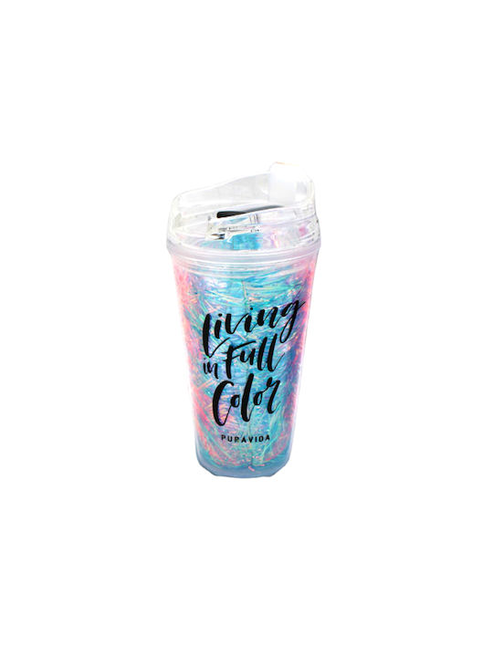 Pahar pentru apa din Plastic în Culoarea Turcoaz cu pai 700ml