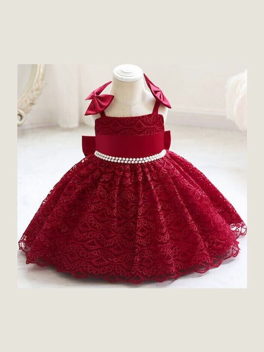 Girls Dress Sleeveless with Lace with Accessories Burgundy