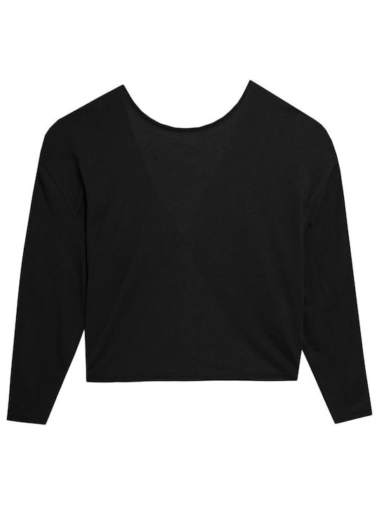 4F Damen Bluse Langärmelig Schwarz