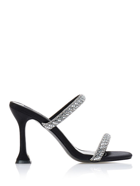 Tsoukalas Stoff Sandalen mit Strass Schwarz