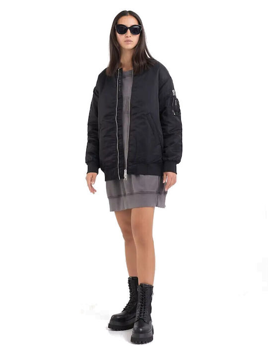 Poly Μακρύ Γυναικείο Bomber Jacket Μαύρο