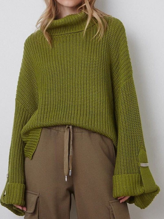 BSB Women's Long Sleeve Sweater Turtleneck Green